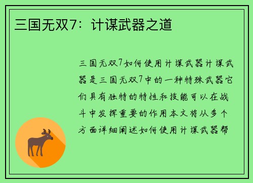 三国无双7：计谋武器之道