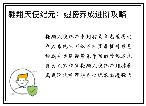翱翔天使纪元：翅膀养成进阶攻略